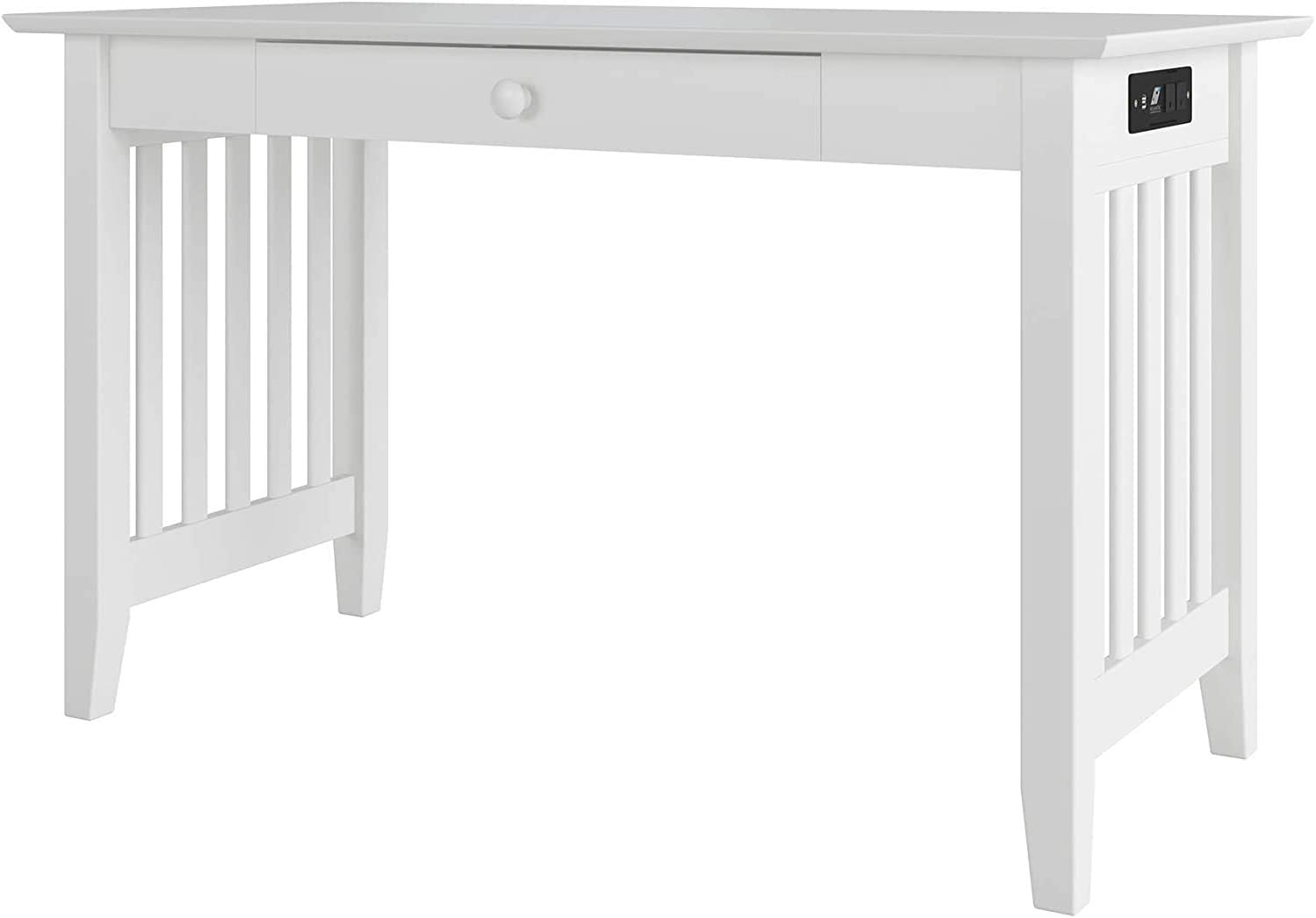 AFI Mission Desk with Drawer with Charging Station, White