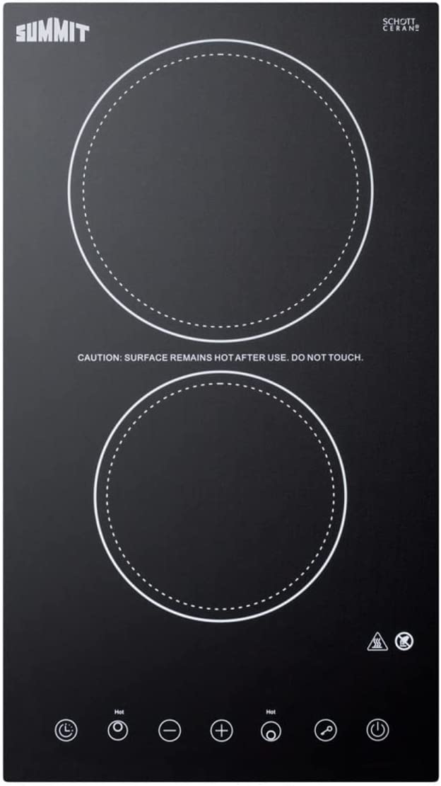 Summit CR2B23T3B 12&#34;&#34; Electric Cooktop with 2 Elements Including a 1200 Watt Element Timer Function Digital Touch Controls 9 Power Levels Child Lock in Black