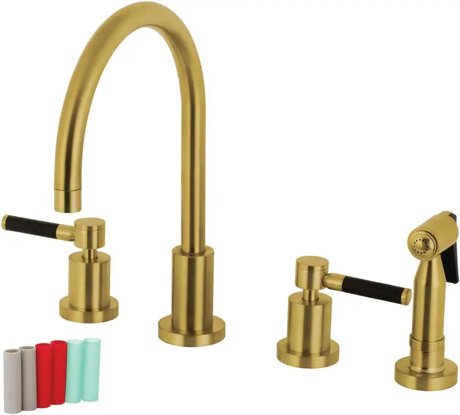 Kingston Brass KS8727DKLBS Kaiser 8-Inch Widespread Kitchen Faucet with Brass Sprayer, Brushed Brass