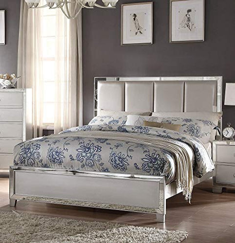 ACME Voeville II Queen Bed (Padded HB) - - Platinum PU &amp; Platinum