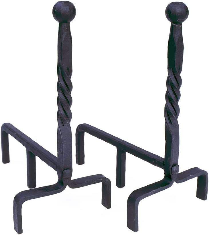 Minuteman International Ball End Wrought Iron Fireplace andirons Pair, Black