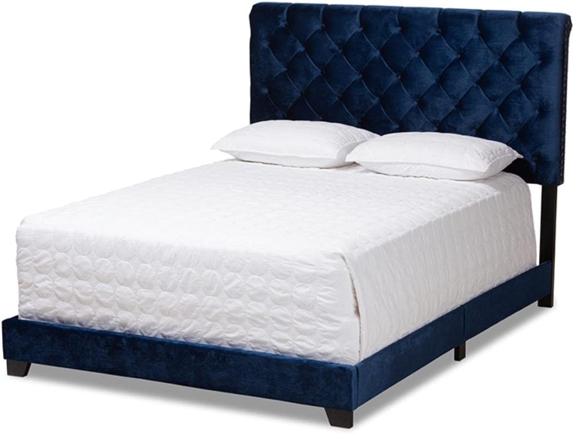 Baxton Studio Candace Luxe and Glamour Navy Velvet Upholstered Queen Size Bed