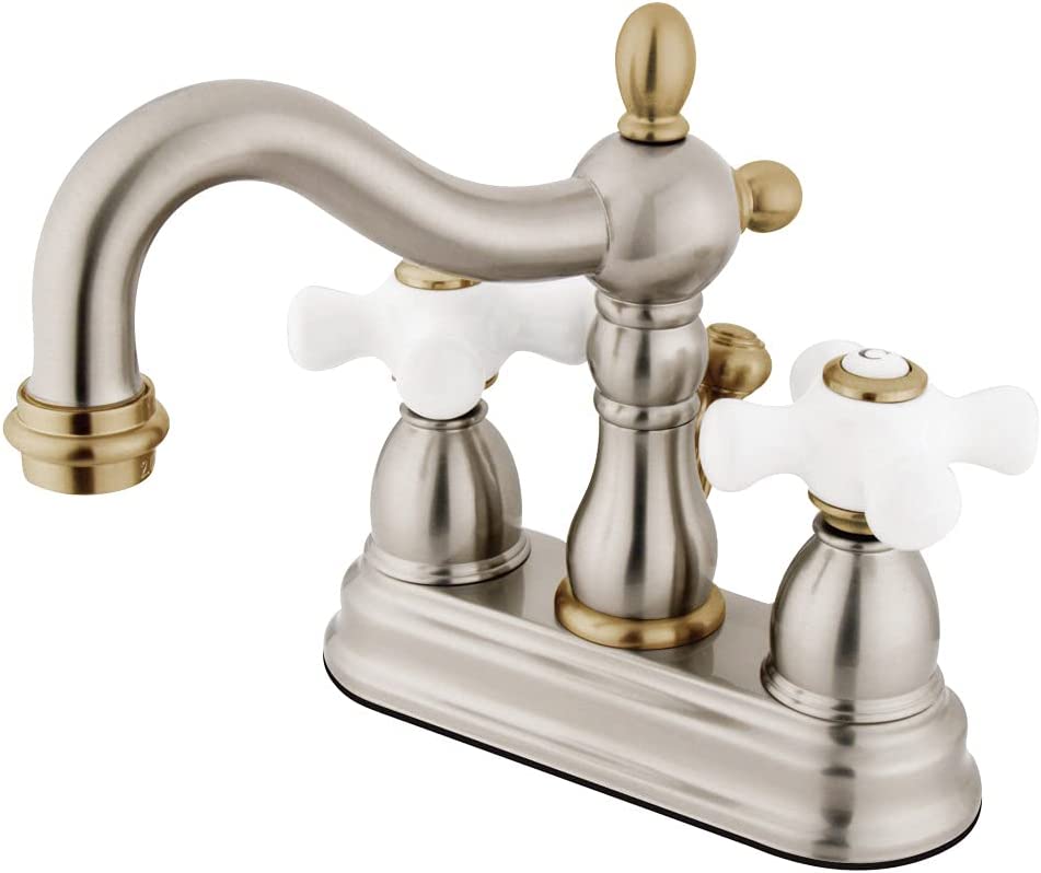 Kingston Brass KB1604PX Heritage 4-Inch Centerset Lavatory Faucet with Porcelain Cross Handle, Polished Chrome and Polished Brass