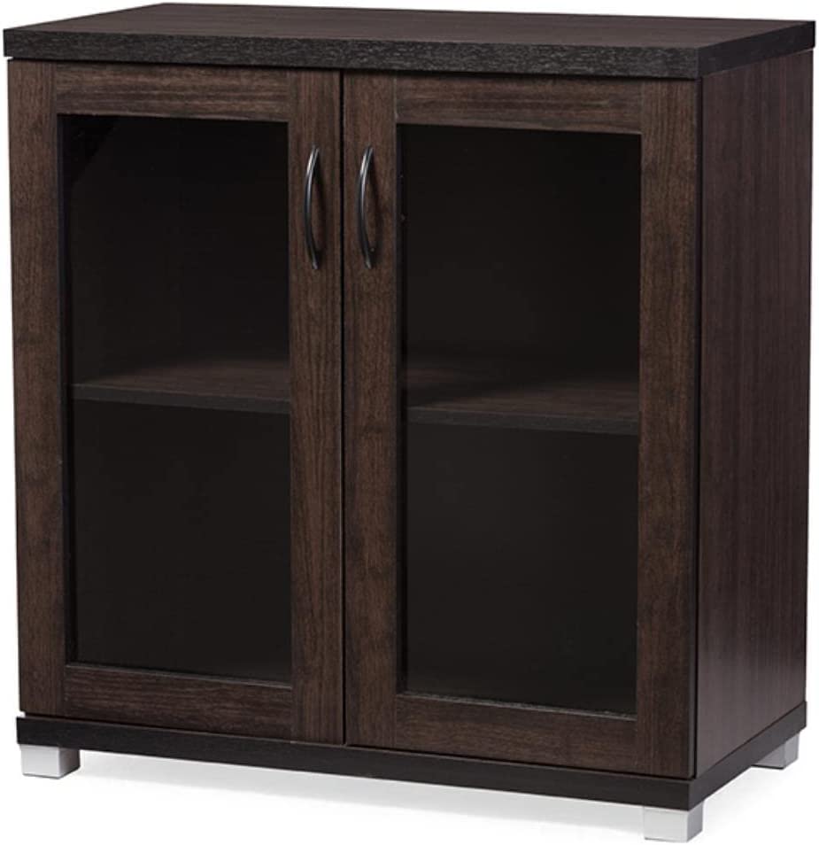 Baxton Studio Wholesale Interiors Zentra Sideboard Storage Cabinet with Glass Doors, Dark Brown