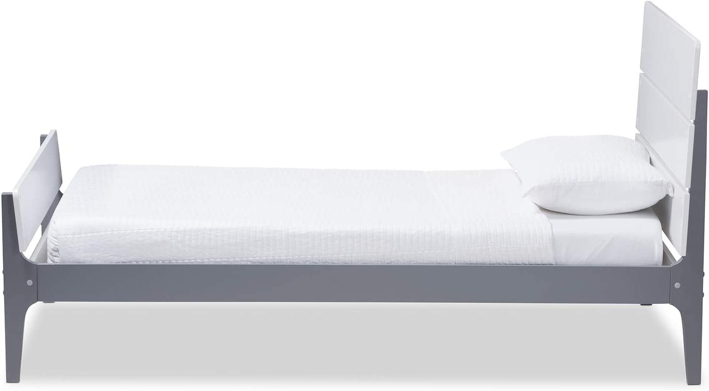 Baxton Studio Nereida Modern Classic Mission Style White and Dark Grey-Finished Wood Twin Platform Bed