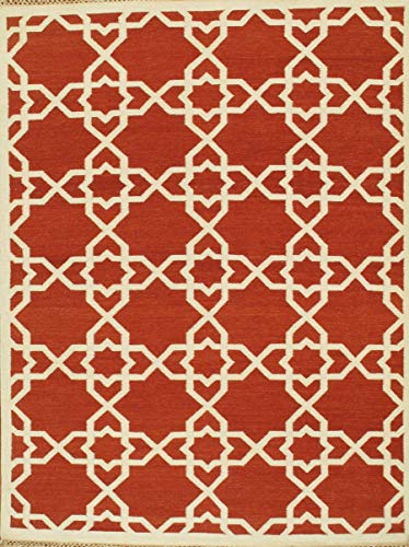 Pasargad Home Kilim Collection Hand-Woven Lamb foots Wool Area Rug-10 foot 0 inches X 14 foot 0 inches Rust
