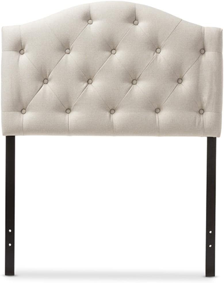 Baxton Studio Myra Modern and Contemporary Light Beige Fabric Upholstered Button-Tufted Scalloped Twin Size Headboard