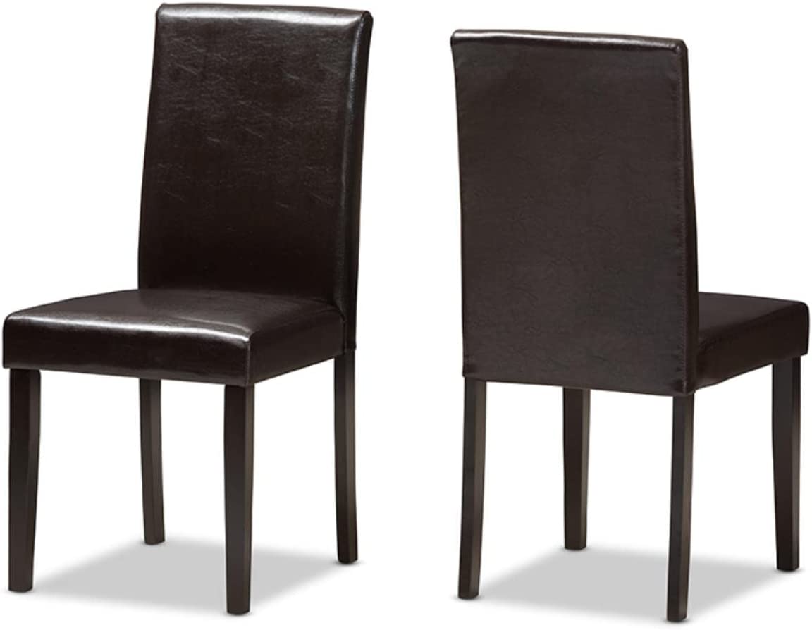 Baxton Studio Mia Modern and Contemporary Dark Brown Faux Leather Upholstered 5-Piece Dining Set Brown//Medium Wood/Contemporary/Table/Faux Leather/Solid Rubber Wood/Foam