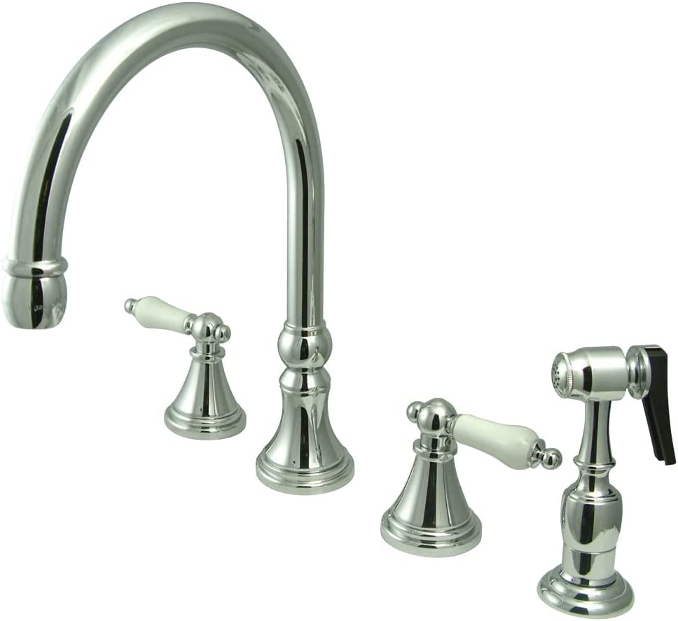 Kingston Brass KS2791PLBS Governor Deck Mount Kitchen Faucet with Brass Sprayer, 8-1/4-Inch, Polished Chrome