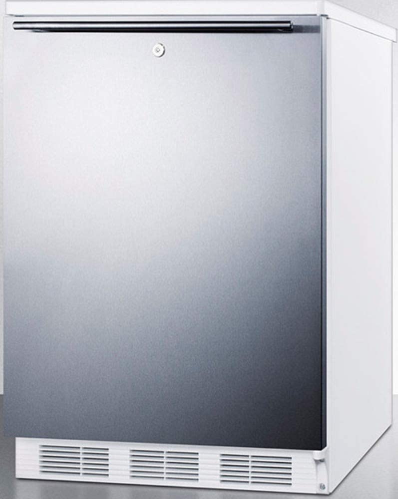 Summit Appliance FF6LW7SSHH Commercially Listed Freestanding All-Refrigerator for General Purpose Use with Auto Defrost, Lock, Stainless Steel Wrapped Door, Horizontal Handle and White Cabinet