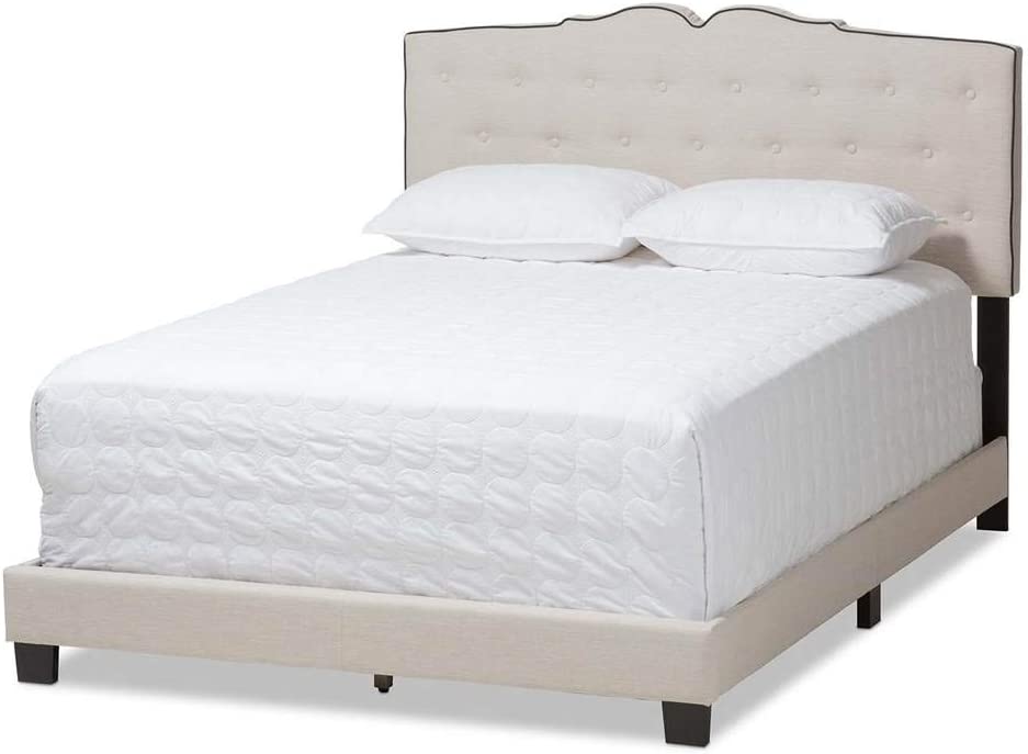 Baxton Studio Vivienne Modern and Contemporary Light Beige Fabric Upholstered Queen Size Bed