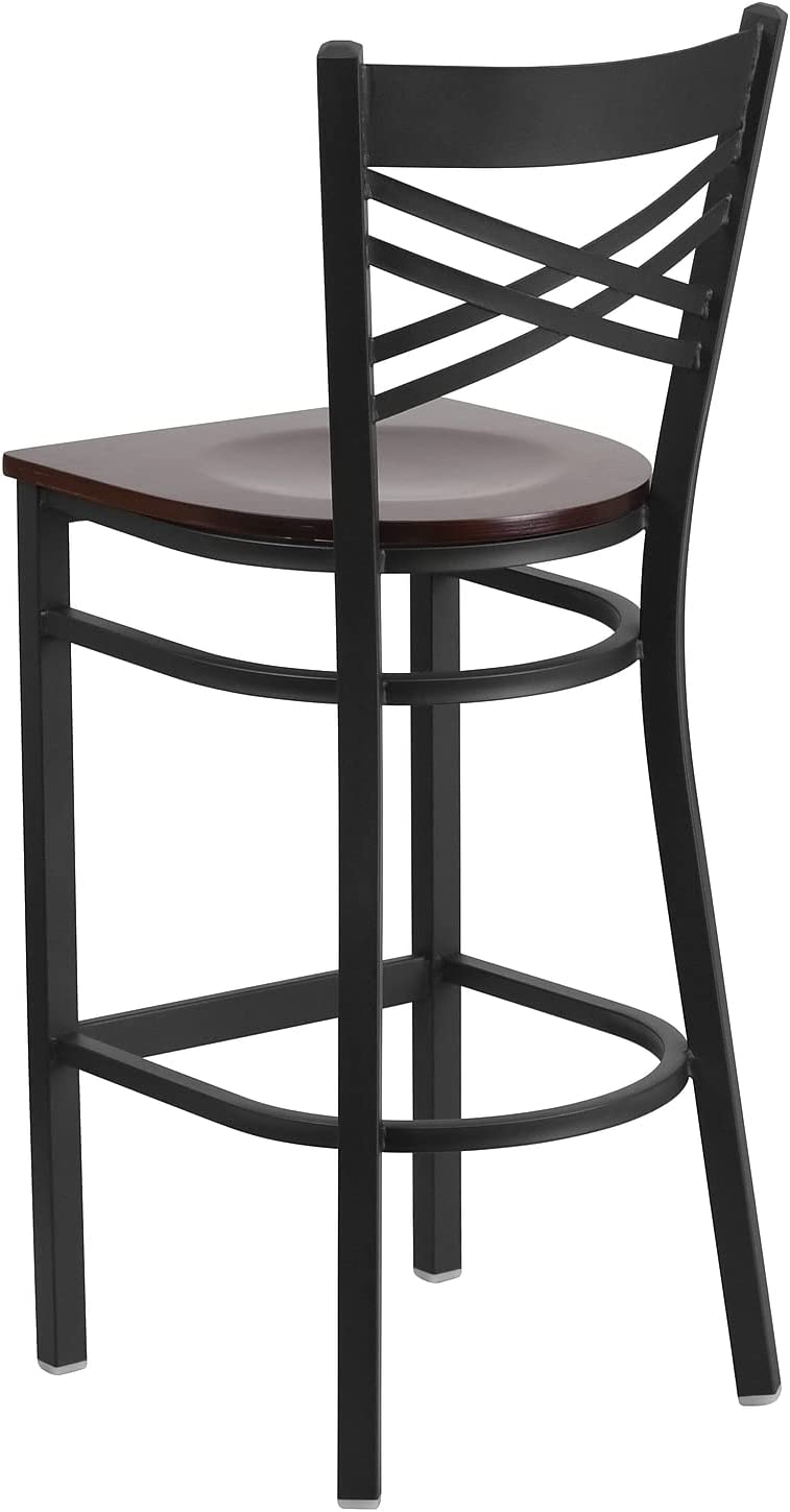 Flash Furniture HERCULES Series Black &#39;&#39;X&#39;&#39; Back Metal Restaurant Barstool - Walnut Wood Seat