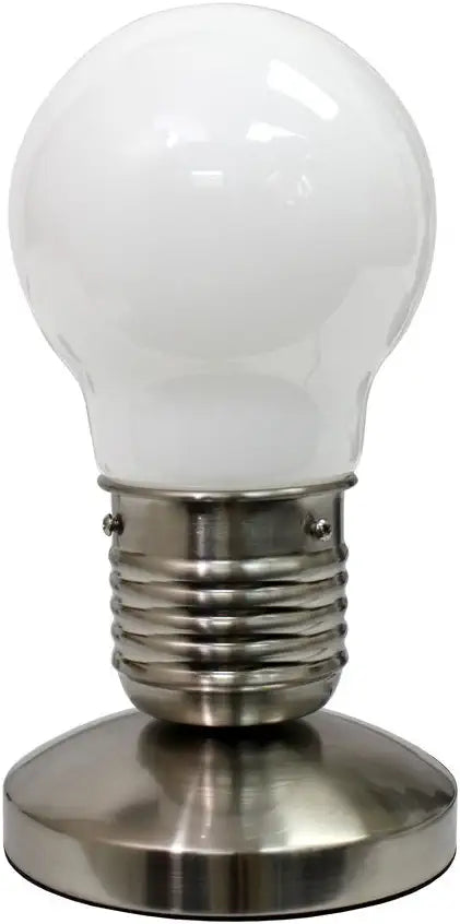 Simple Designs NL2006-WHT Edison Light Bulb Shaped Idea 4 Setting Touch lamp in Silver Antique Sand Nickel Finish with White Bulb Shade