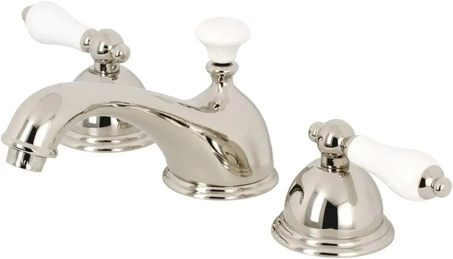 Kingston Brass KS3968PL Restoration Widespread Lavatory Faucet with Porcelain Lever Handle, Brushed Nickel