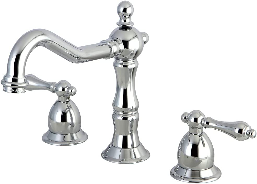 Kingston Brass KS1978AL Heritage Widespread Lavatory Faucet with Metal lever handle, Brushed Nickel