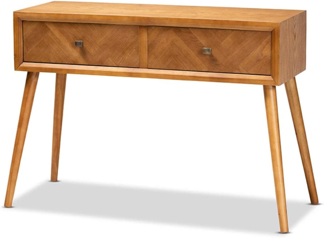 Baxton Studio Mae Mid-Century Modern Natural Brown Finished Wood 2-Drawer Console Table