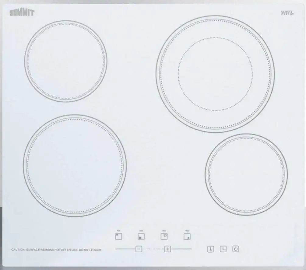 Summit CR4B23T6W 24&#34;&#34; Electric Cooktop with 4 Elements Schott Glass Surface 9 Power Levels Timer and Child Lock in White