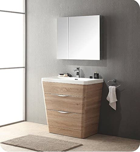 Fresca Milano 32" White Oak Modern Bathroom Cabinet w/Integrated Sink