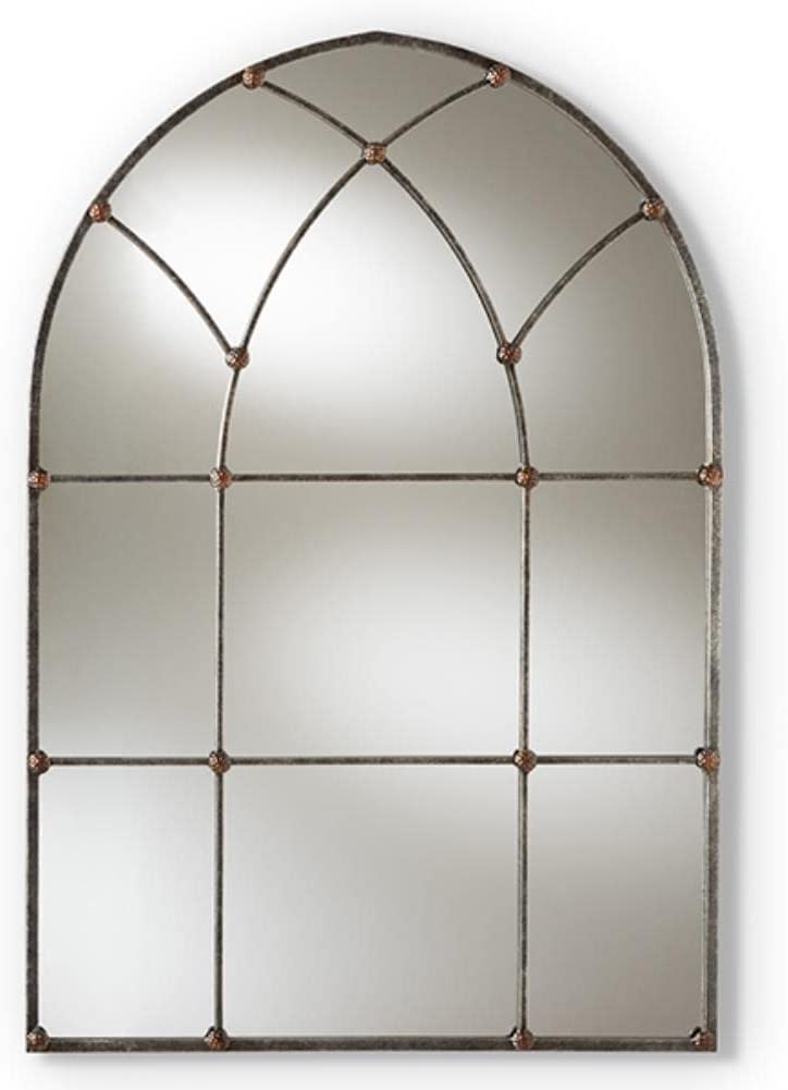 Baxton Studio Tova Vintage Farmhouse Antique Silver Finished Arched Window Accent Wall Mirror