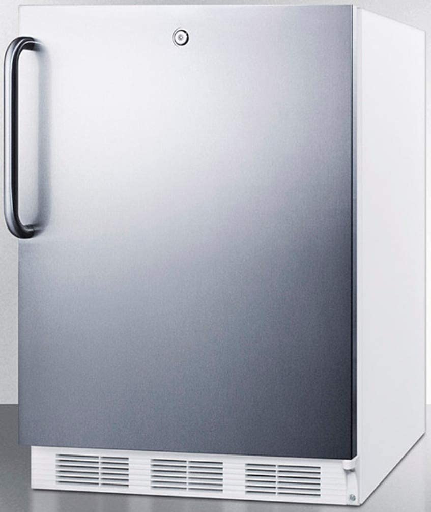 Summit Appliance FF6LWBI7SSTBADA ADA Compliant Commercial All-Refrigerator for General Purpose Use with Auto Defrost, Lock, Stainless Steel Door, Towel Bar Handle and White Cabinet