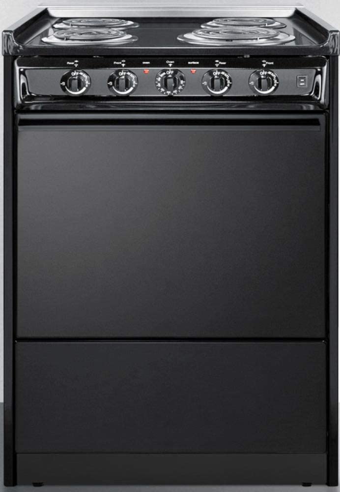 Summit TEM610CR 24&#34;&#34; Slide-In Electric Range with 4 Coil Elements 2.92 cu. ft. Capacity Chrome Drip Pans and Storage Compartment in Black