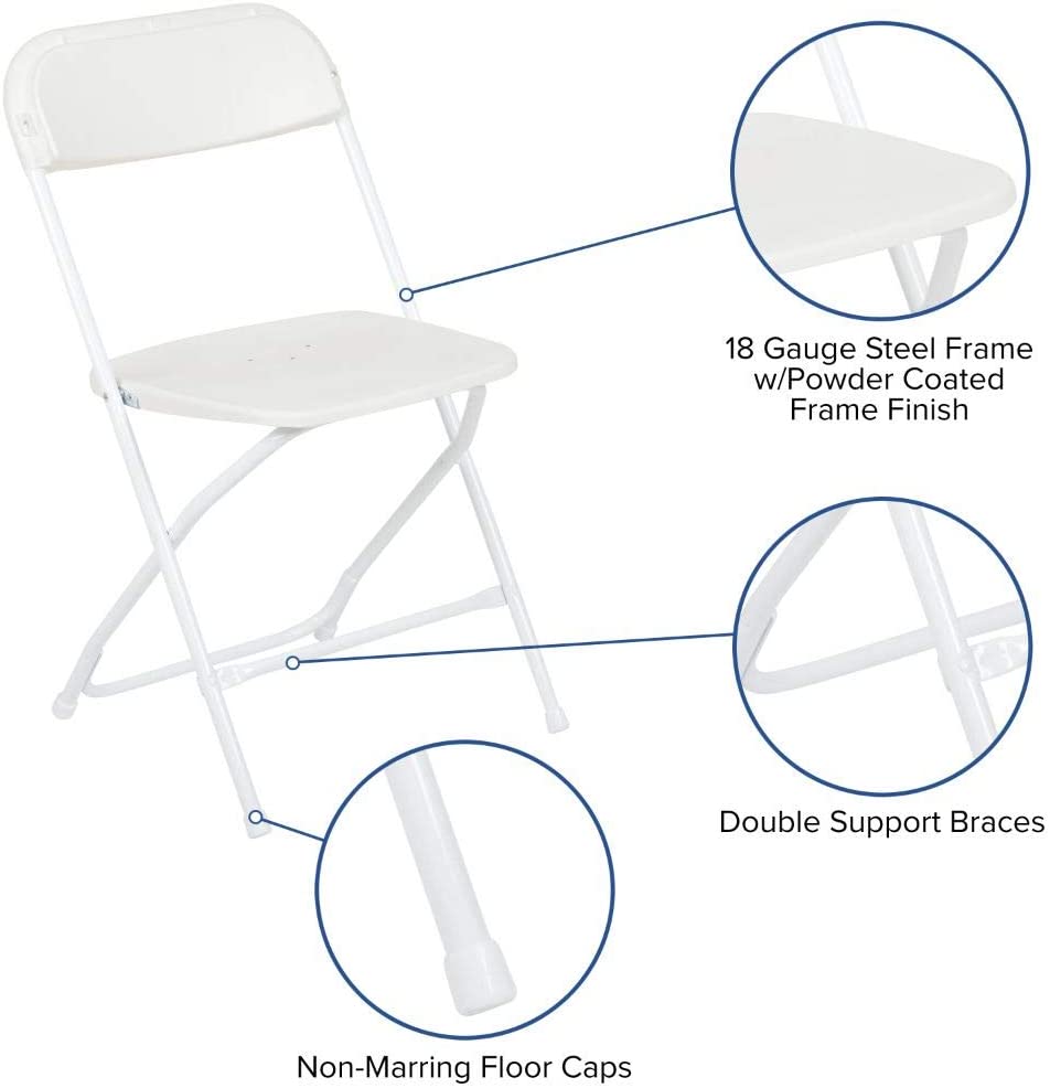 Flash Furniture Hercules√É¬¢√¢‚Ç¨≈æ√Ç¬¢ Series Plastic Folding Chair - White - 2 Pack 650LB Weight Capacity Comfortable Event Chair-Lightweight Folding Chair