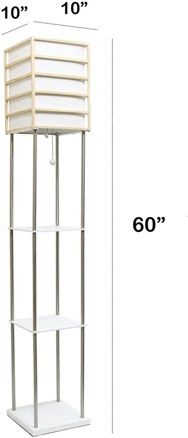 Lalia Home 1 Light Metal Etagere Floor Lamp with Storage Shelves and Linen Shade - Light Wood