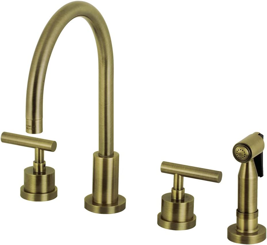 Kingston Brass KS8723CMLBS Manhattan 8-Inch Widespread Kitchen Faucet with Brass Sprayer, Antique Brass