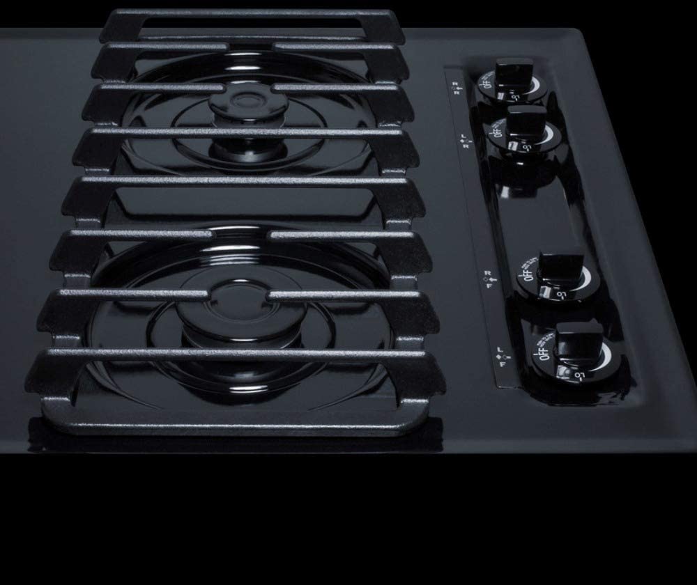 Summit Appliance TTL053S 30&#34; Wide Sealed 4-Burner Gas Cooktop in Black with Cast Iron Grates and Electronic/Gas Spark Ignition, Porcelain Cooking Surface, Push-to-turn Knobs, Recessed Top