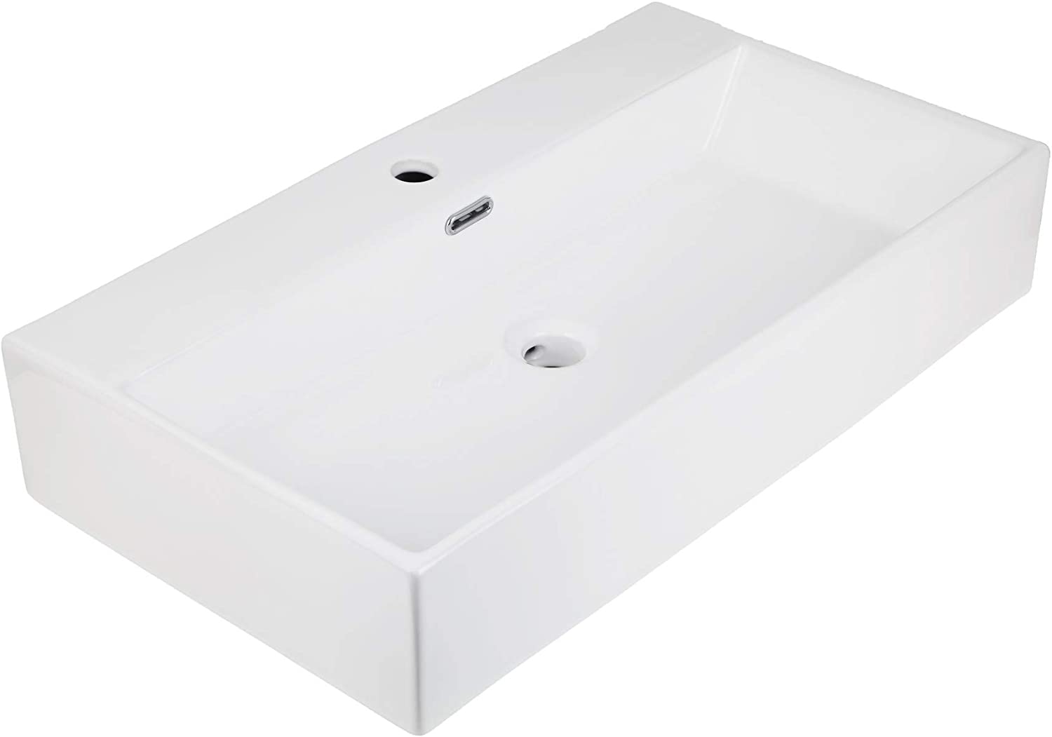 Adelmo Over the Counter Vessel Ceramic Basin Sink, Glossy White