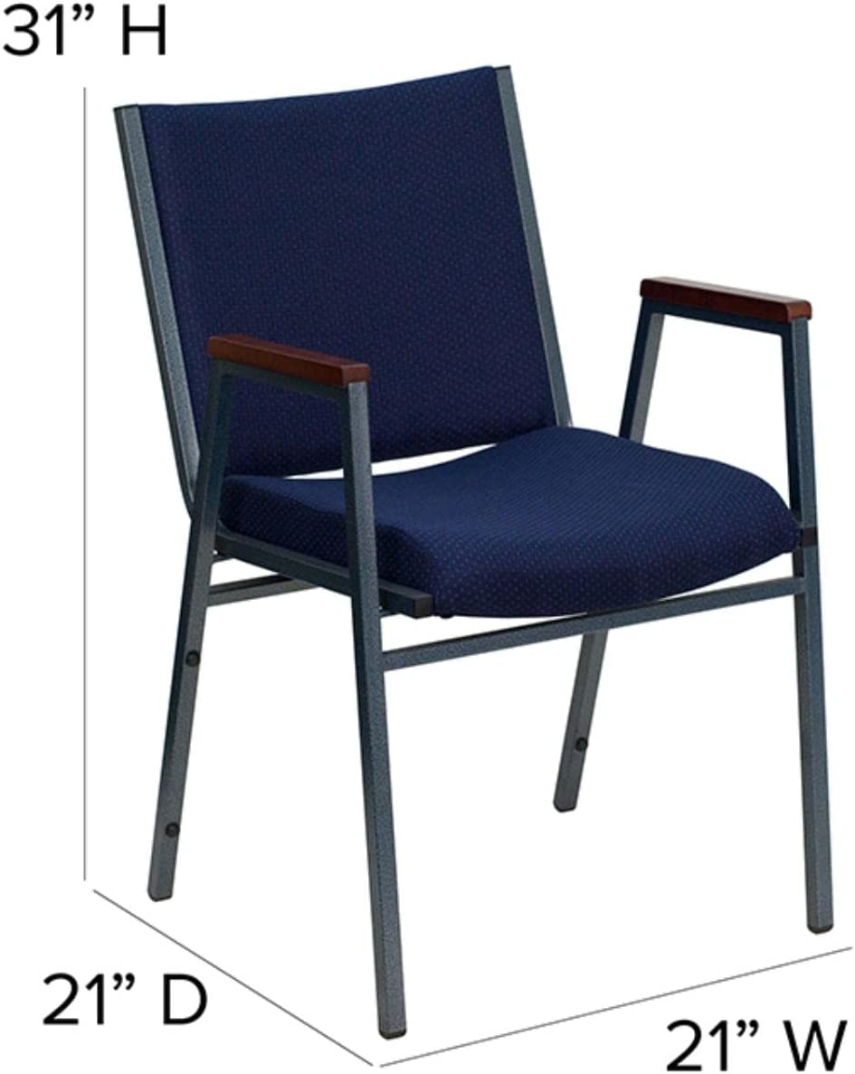 Flash Furniture HERCULES Series Heavy Duty Navy Blue Dot Fabric Stack Chair with Arms and Ganging Bracket