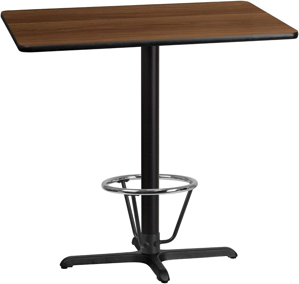 Flash Furniture 30&#39;&#39; x 42&#39;&#39; Rectangular Walnut Laminate Table Top with 23.5&#39;&#39; x 29.5&#39;&#39; Bar Height Table Base and Foot Ring