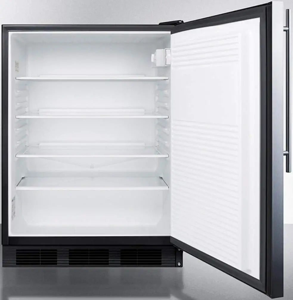 Summit Appliance FF7BKBISSHVADA ADA Compliant Built-in Undercounter All-Refrigerator for General Purpose or Commercial Use with Stainless Steel Wrapped Door, Thin Handle and Black Cabinet