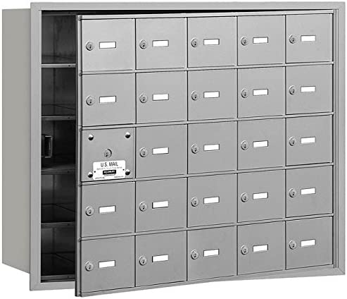 Salsbury Industries 3625AFP 4B Plus Horizontal Mailbox with Master Commercial Lock, 25 A Doors 24 Usable, Front Loading, Private Access, Aluminum