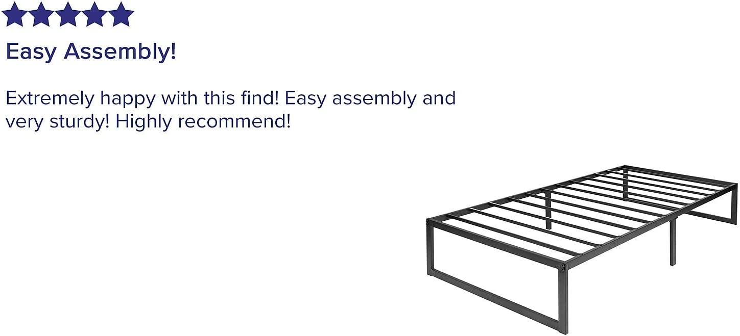 Flash Furniture 14 Inch Metal Platform Bed Frame - No Box Spring Needed with Steel Slat Support and Quick Lock Functionality (Twin)