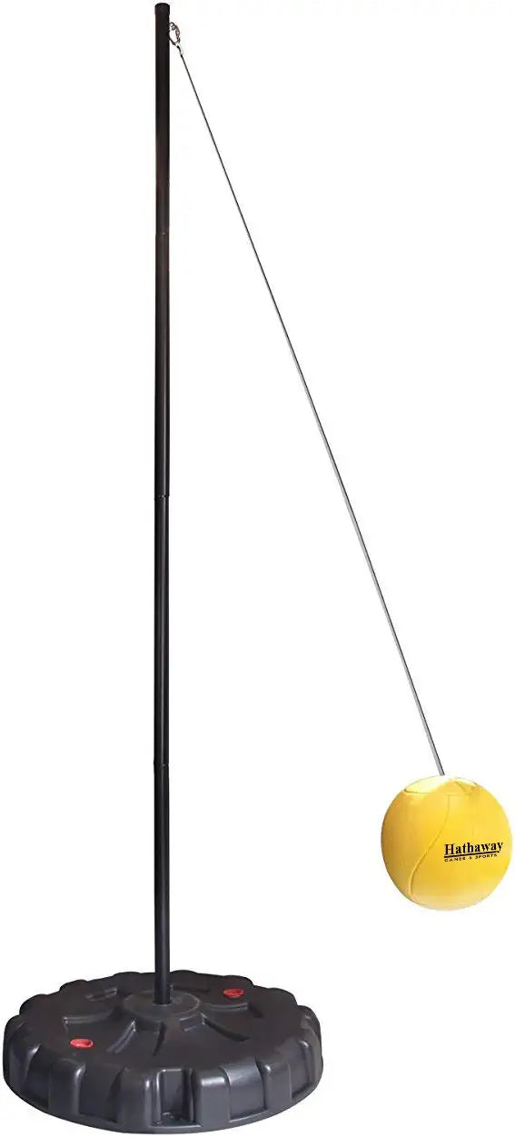 Hathaway Tetherball Set with Fillable Base & Durable Ball – Weather-Resistant Backyard Game for Kids & Adults – Black/Yellow