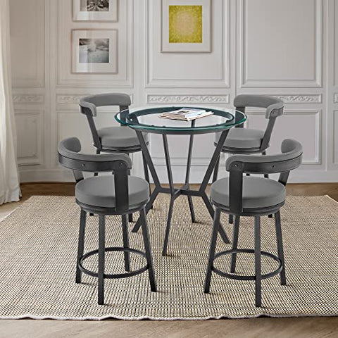 Armen Living Naomi and Bryant 5-Piece Counter Height Dining Set in Black Metal and Grey Faux Leather