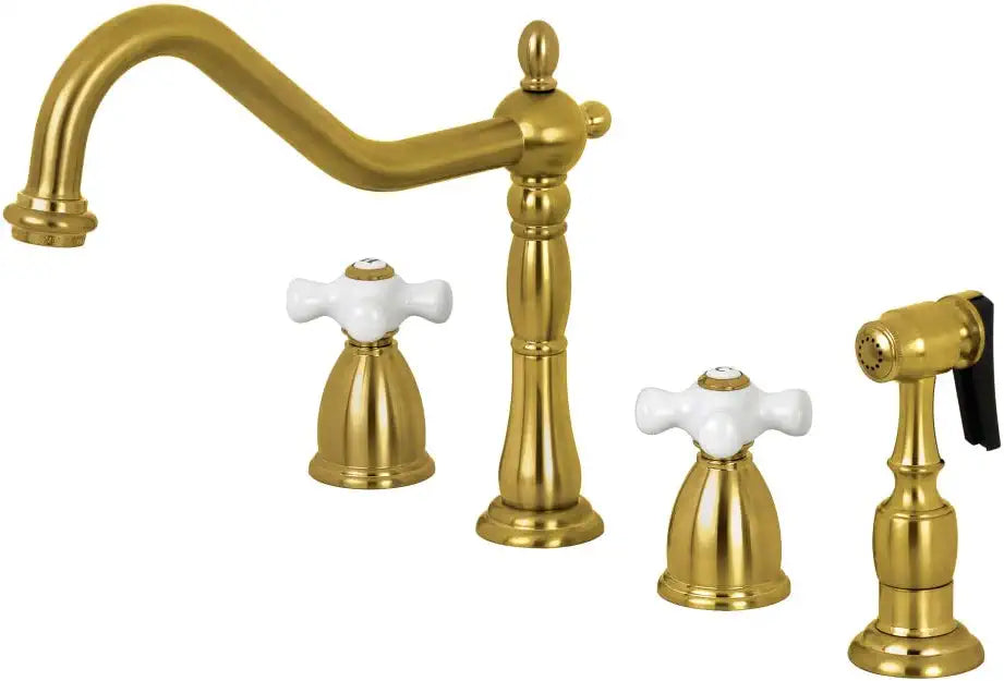 Kingston Brass KB1797PXBS 8-Inch Widespread Kitchen Faucet with Brass Sprayer, Brushed Brass