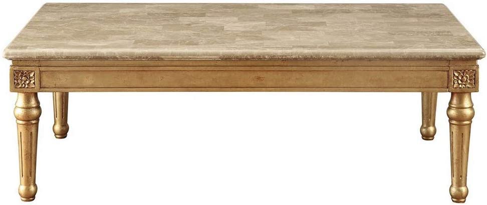 Acme Daesha Rectangular Marble Top Coffee Table in Antique Gold