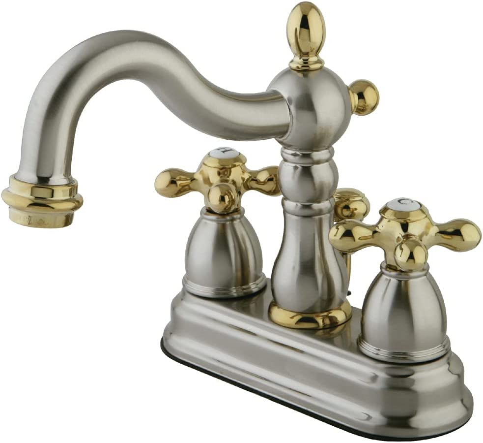 Kingston Brass KB1604AX Heritage 4&#34; Centerset Lavatory Faucet with Metal Cross Handle, Chrome/Polished Brass