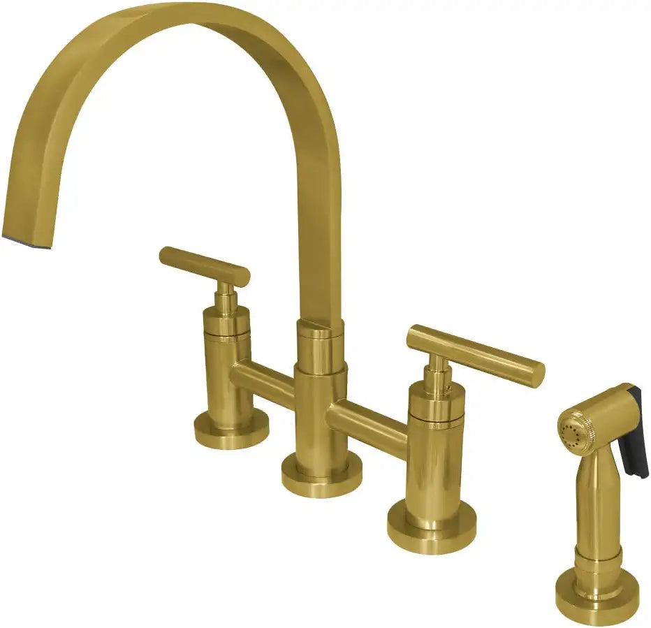 Kingston Brass KS8267CMLBS Manhattan Bridge Kitchen Faucet, Brushed Brass