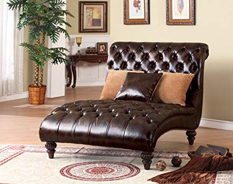 Acme Anondale Two-Tone Polyurethane Chaise Lounger with Pillow, Espresso Finish