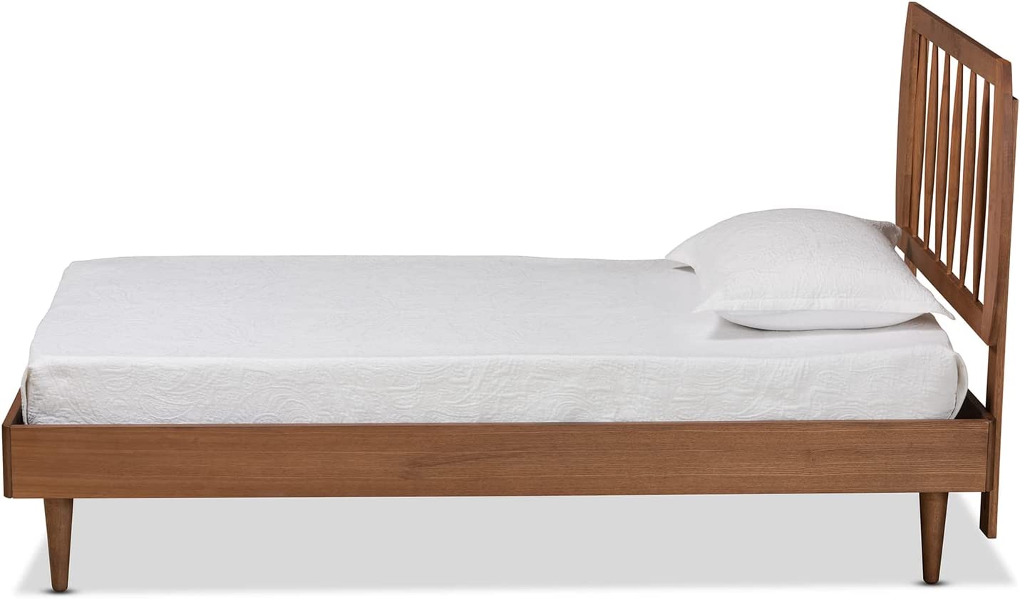 Baxton Studio Chiyo Mid-Century Modern Transitional Walnut Brown Finished Wood Twin Size Platform Bed
