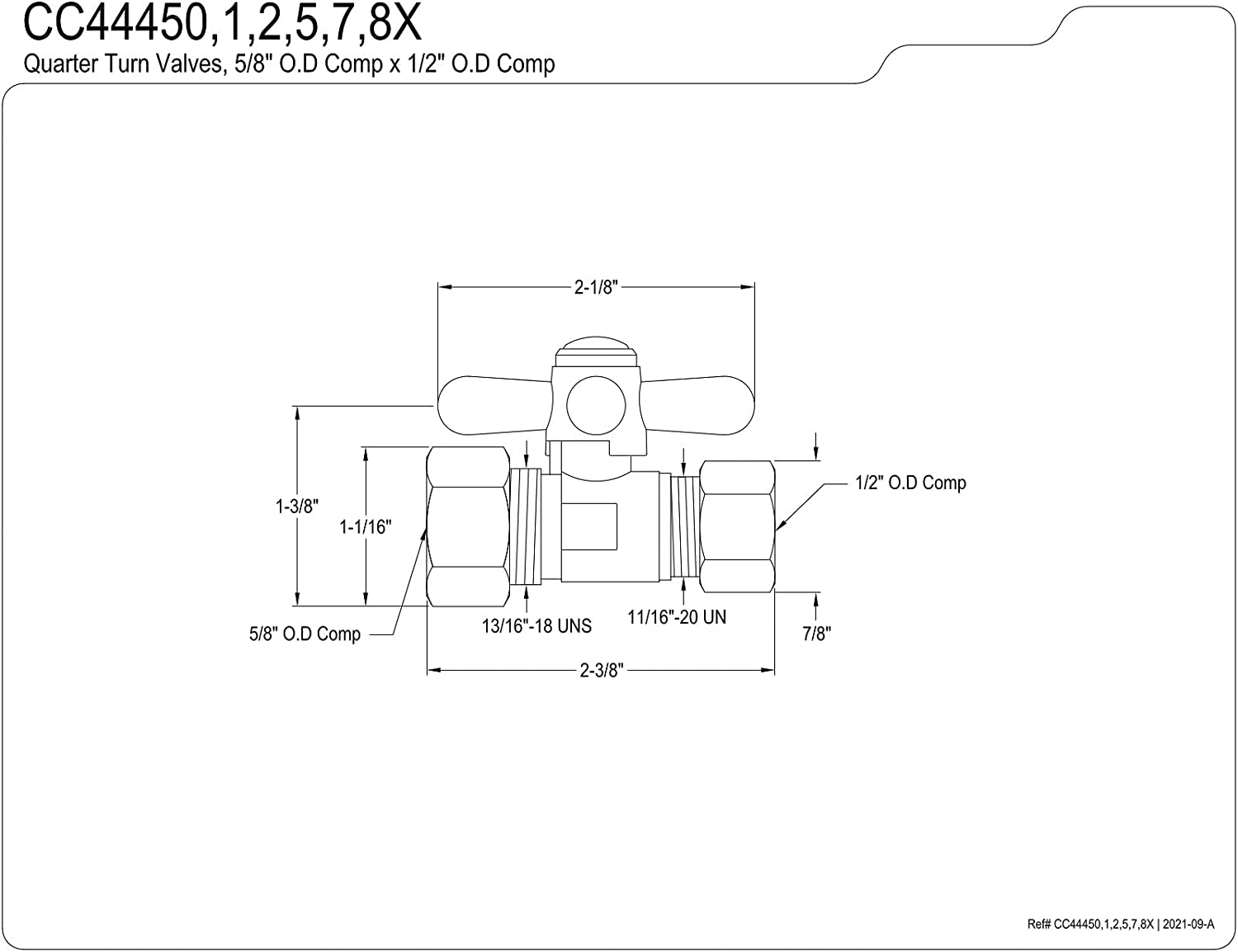 Kingston Brass CC44450X Vintage 5/8-Inch IPS X 1/2-Inch OD Comp Quarter-Turn Straight Stop Valve, Matte Black