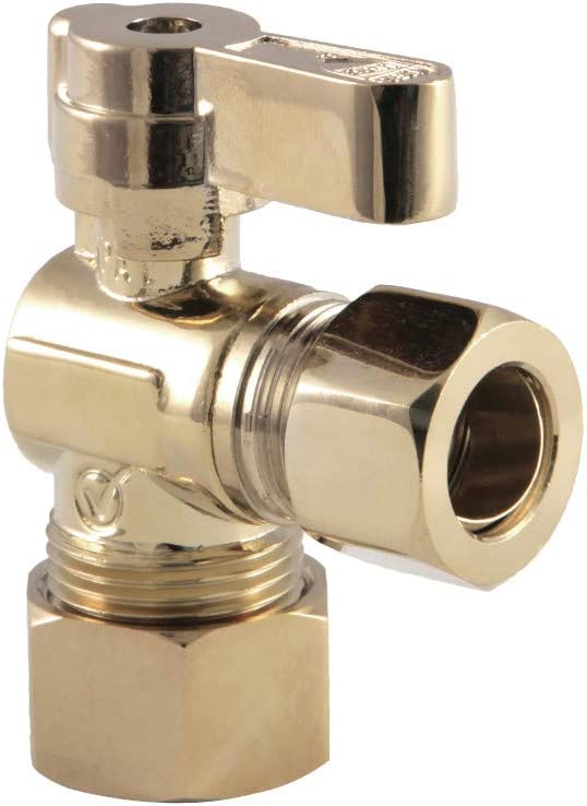 Kingston Brass KF5440PB 5/8-Inch X 1/2-Inch OD Comp Angle Stop Valve, Polished Brass