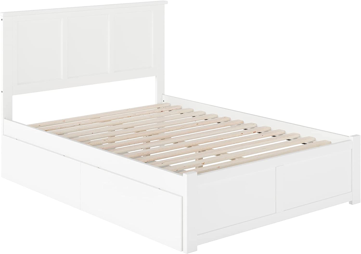 Atlantic Furniture Madison Platform Flat Panel Footboard and Turbo Charger with Urban Bed Drawers, Full, White