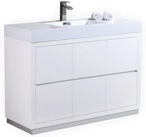 Bliss 48Inch High Gloss White Free Standing Modern Bathroom Vanity