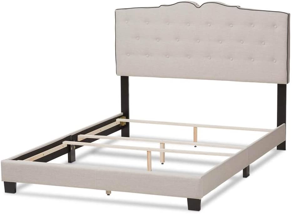 Baxton Studio Vivienne Modern and Contemporary Light Beige Fabric Upholstered Queen Size Bed