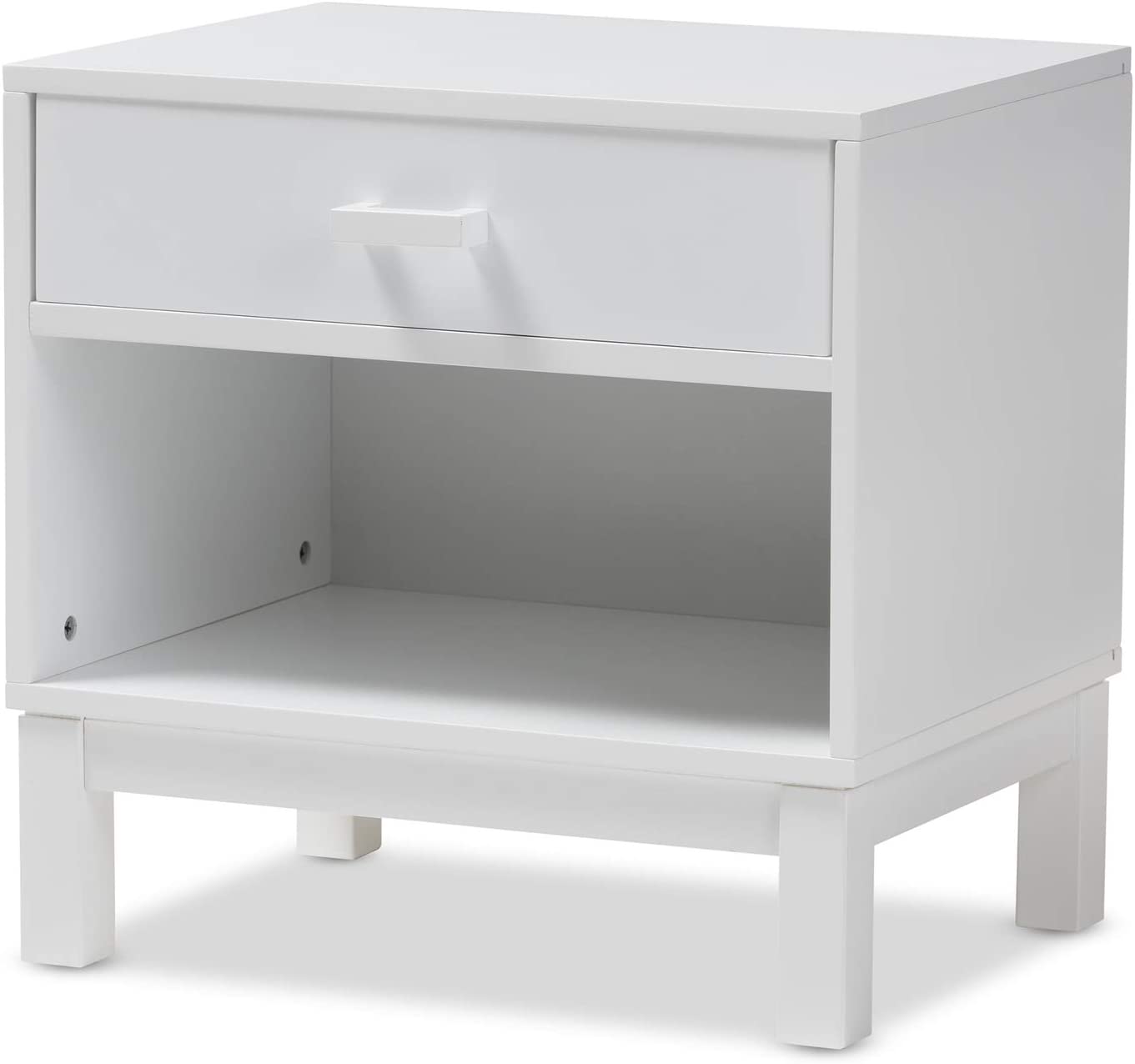 Baxton Studio Deirdre Modern and Contemporary White Wood 1-Drawer Nightstand/Contemporary/White/White/Rubber Wood/MDF