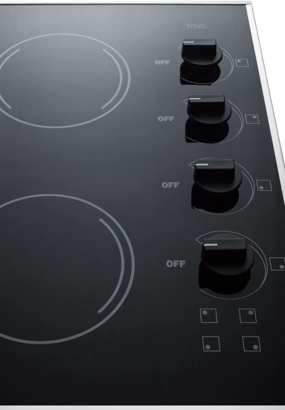 Summit CR425BL 24&#34;&#34; Electric Cooktop with 4 Elements Schott Ceran Surface Push to Turn Knobs Stainless Steel Trim 230 Volt Operation in Black